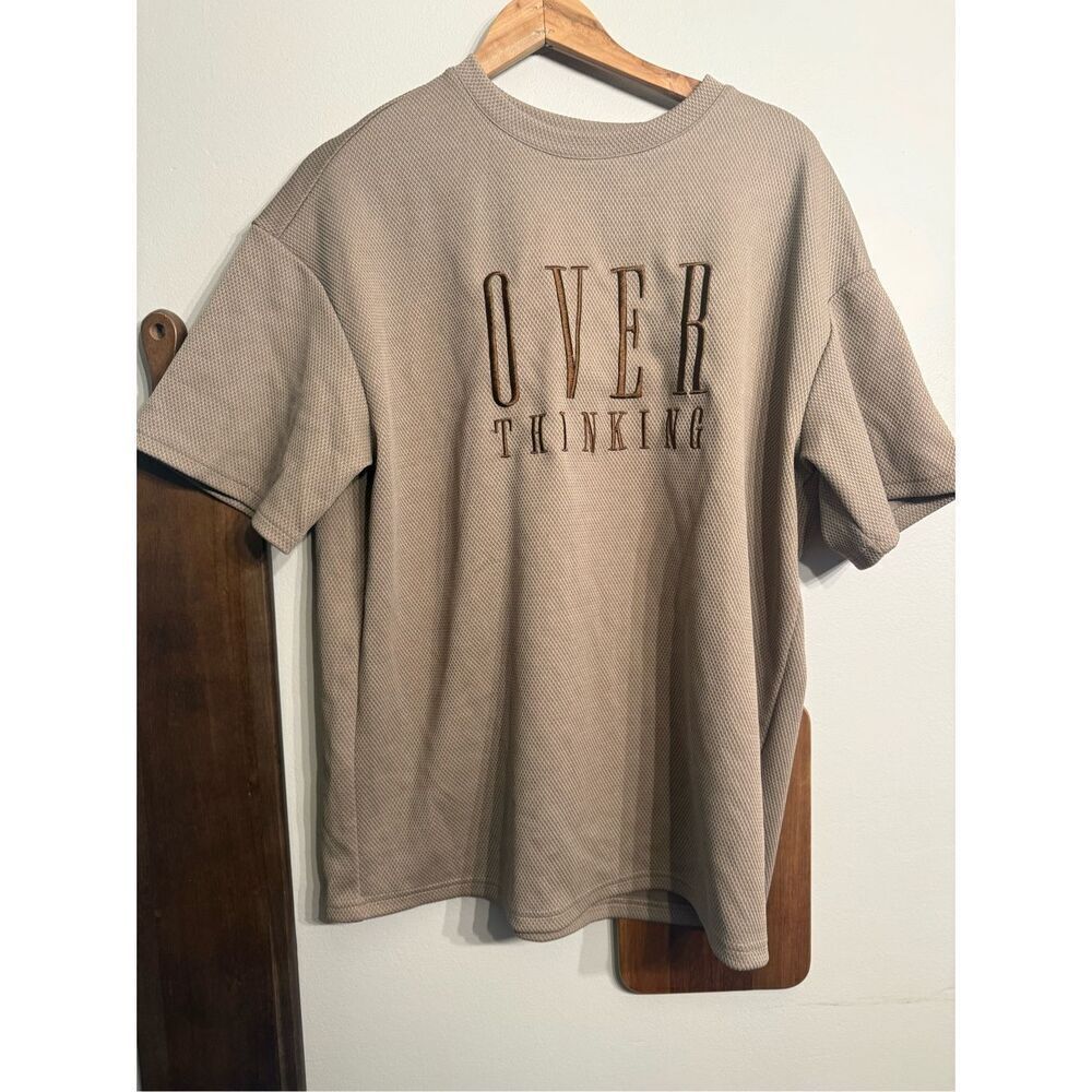 Cider Womens Brown Short Sleeve Oversized Over Thinking Graphic T-Shirt‎ Small